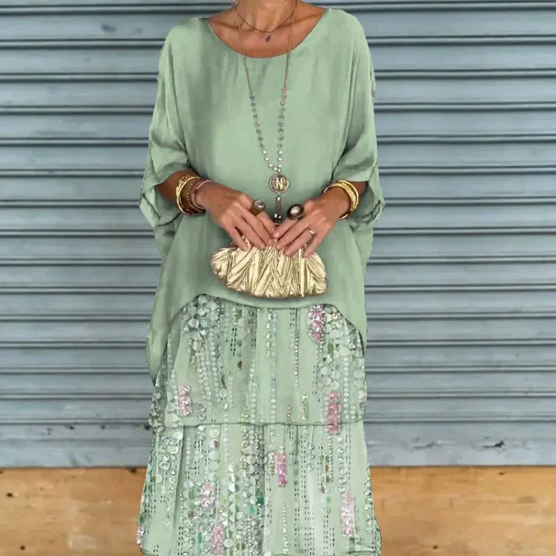Soft Floral Tiered Maxi Dress Loose Fit Batwing Sleeves