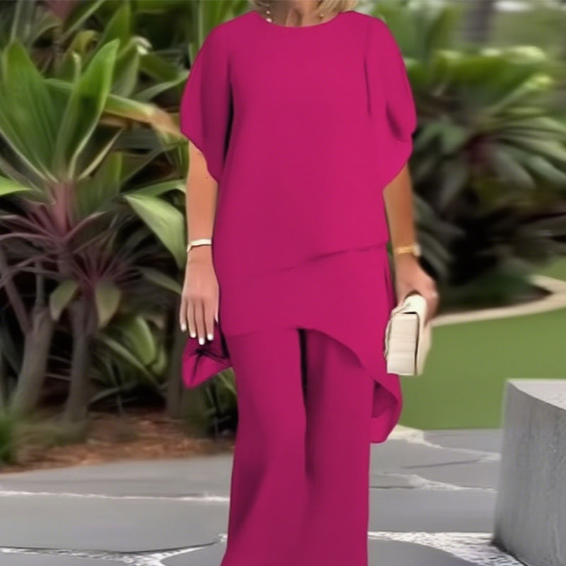 Relaxed Layered Top and Wide Leg Pants Set