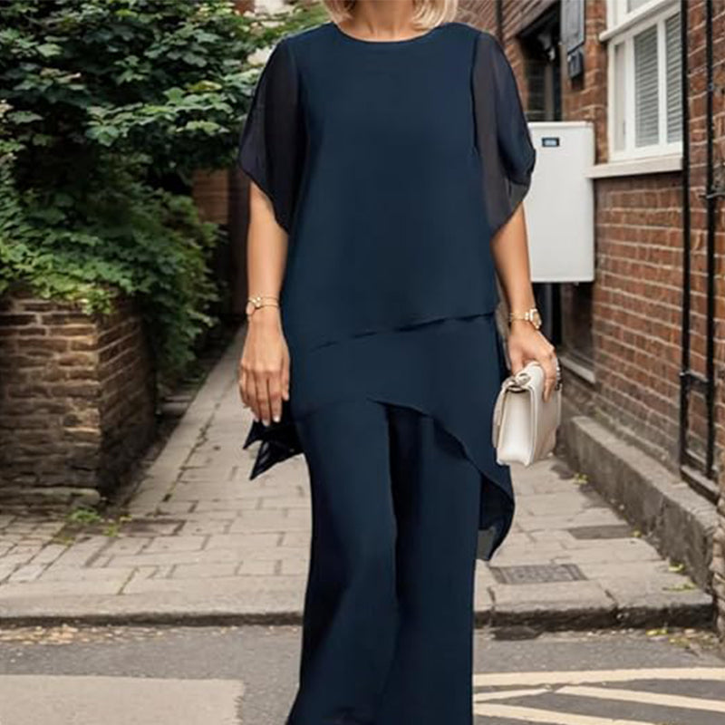 Relaxed Layered Top and Wide Leg Pants Set