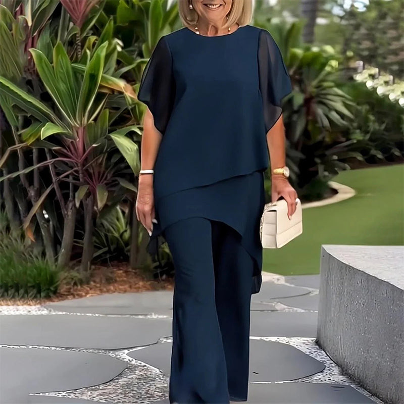 Relaxed Layered Top and Wide Leg Pants Set