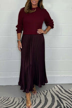 Ribbed Knit Sweater and Pleated Maxi Skirt Elegant Comfortable Set